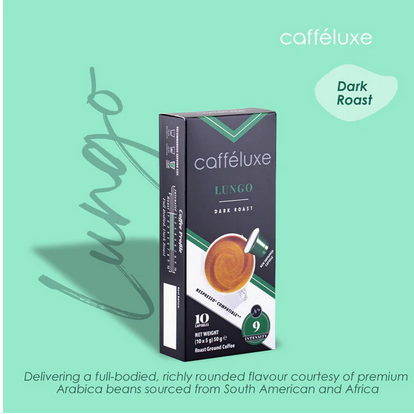 Cafféluxe Signature Lungo Dark Roast | 10 Coffee Capsules | Nespresso® Compatible